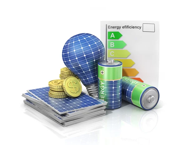 Concept of saving money if use solar energy. Solar battery in fo — Stock Photo, Image