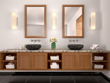 Mediterranean-arpacık banyoda çift lavabo 3D çizimi
