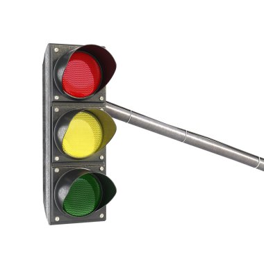 Trafik lambası, beyaz arka plan üzerinde izole sarı ışık ışıklar