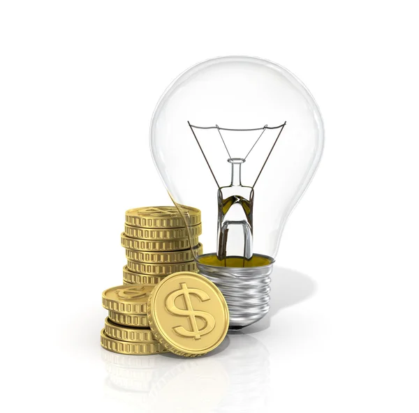 Concept of energy costs. The lightbulb with stack of money. — Stock Photo, Image