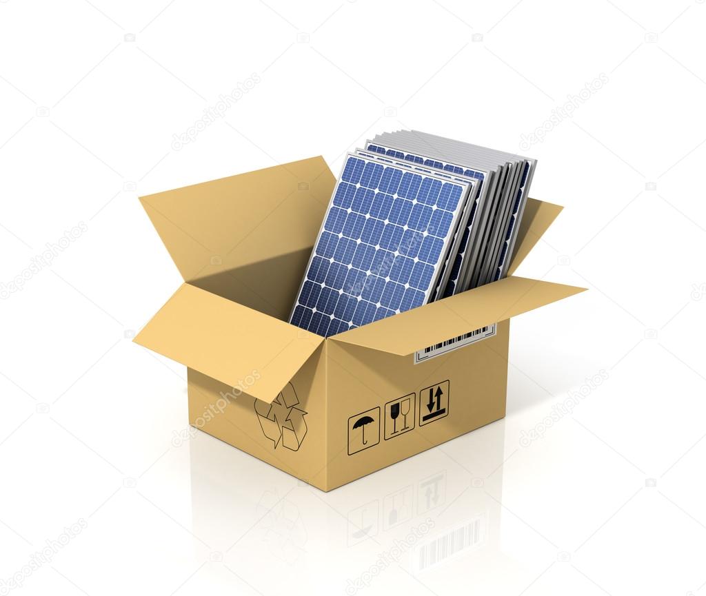 Concept of alternative energy. Stack of solar battery panels in