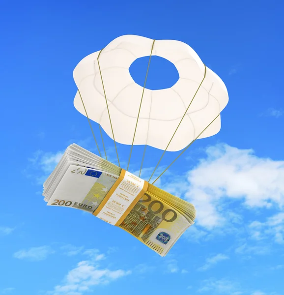 Latanie na spadochron na białym tle pieniądze — Zdjęcie stockowe