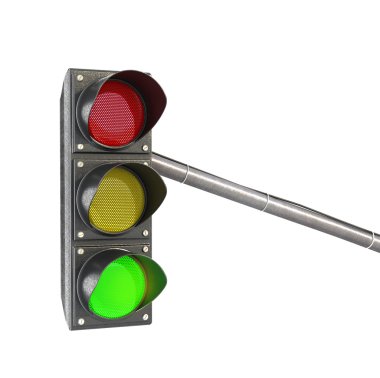 Trafik lambası, ışıklar yeşil ışık beyaz arka plan üzerinde izole