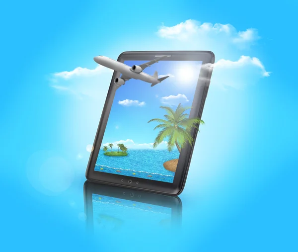 Tropischer Hintergrund vom Tablet-Monitor. — Stockfoto