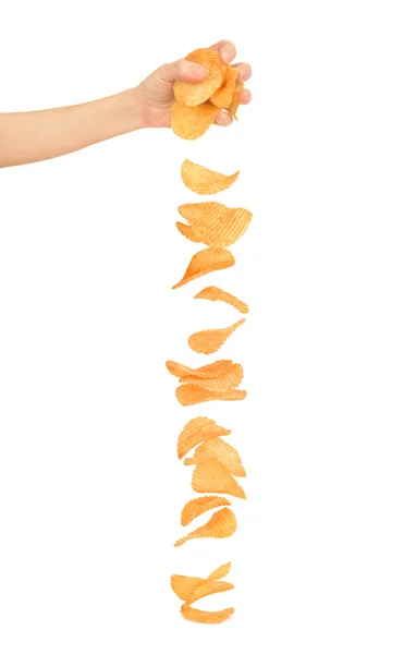 Potatis chips på vit bakgrund — Stockfoto