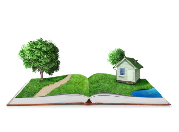 Open boek met groene natuur wereld — Stockfoto