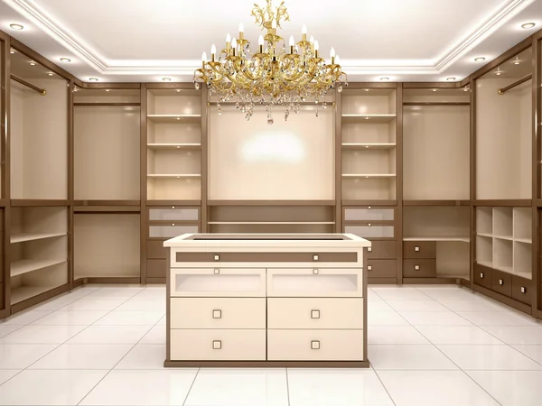 3d illustration of Big empty walk in wardrobe in luxurious house — Stock Photo, Image