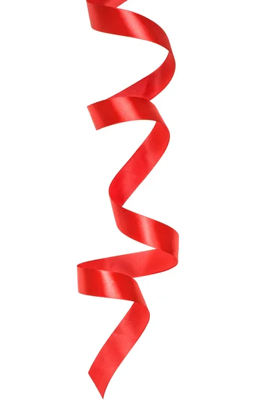 Shiny red satin ribbon isolated on white — Stock Photo, Image