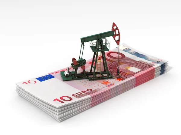 Αντλία πετρελαίου-jack στέκεται σε ένα πακέτο των ευρώ — Φωτογραφία Αρχείου