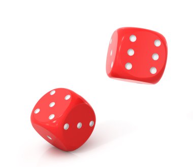 beyaz arkaplanda kırmızı zar.