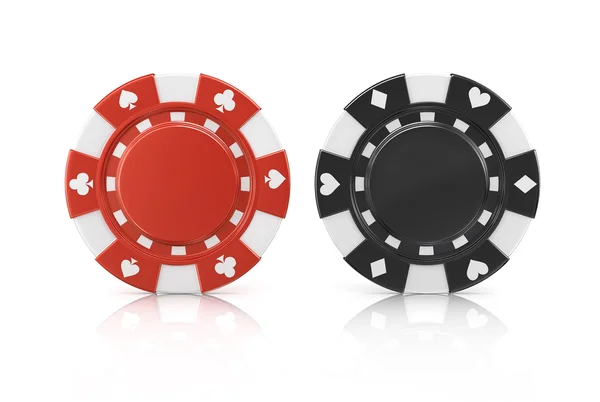 Poker chips nero e rosso, isolato su sfondo bianco — Foto Stock