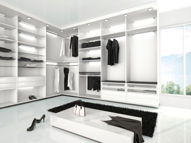 modern bir tarzda lüks beyaz gardrop 3D çizimi