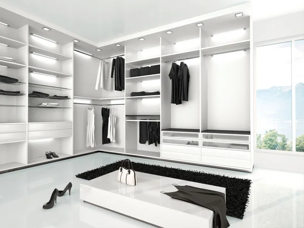 在现代风格的豪华白色衣柜三维图 — 图库照片
