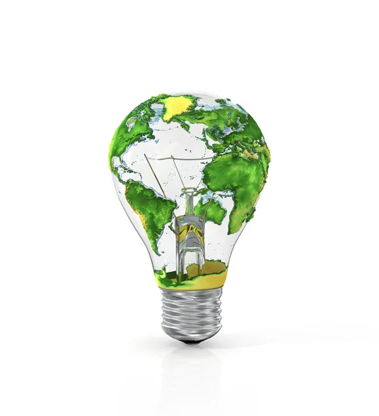 Concept of energy resource. Light bulb with planet Earth isolate — Stock Photo, Image