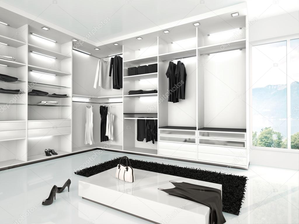 3d illustration of luxurious white wardrobe in a modern style