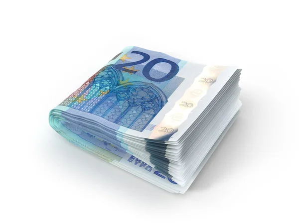 Stapel van euro-bankbiljetten geïsoleerd op een witte achtergrond — Stockfoto