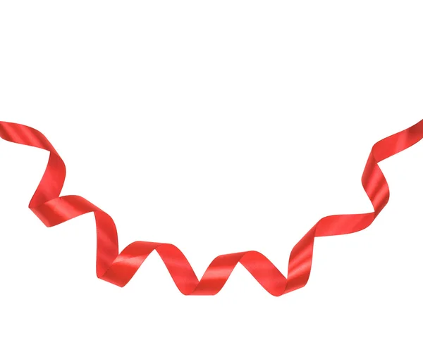 Κόκκινο σατέν κορδέλα με τη μορφή της ένα διαχωριστικό σε μια απομονωμένη λευκό — Φωτογραφία Αρχείου