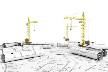 İnşaat kavramı. Kule Vinç c-hazır ile planları