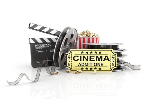 Film rollen, kaartjes en klepel bestuur. Videopictogram — Stockfoto