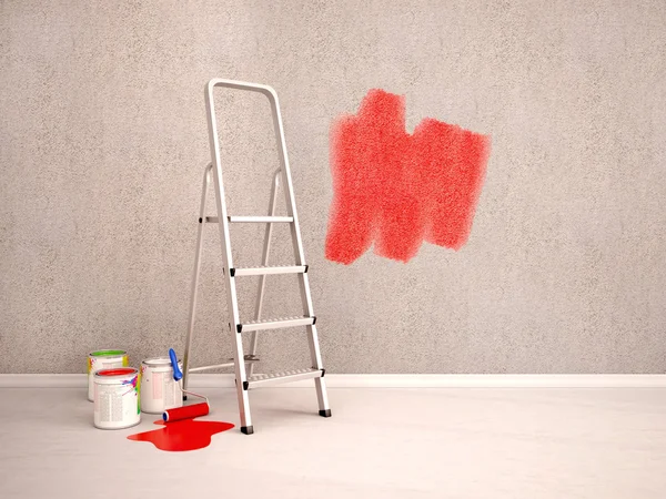 Illustrazione 3D di dipingere le pareti in colore rosso — Foto Stock
