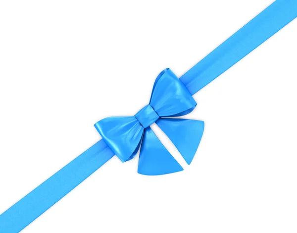 Blue ribbon with a bow on a white background. — Stock Photo, Image