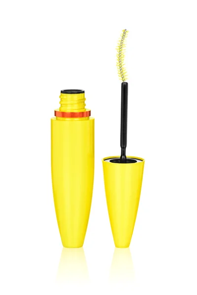 Bright yellow mascara on isolated white background — Stock Photo, Image