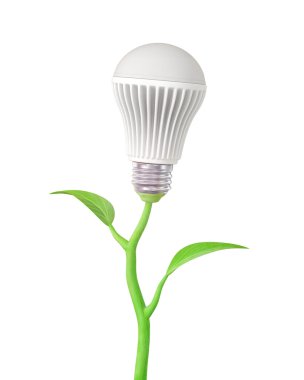 Yeşil enerji kavramı. Led ampul üzerinde bitkinin kök üzerinde 