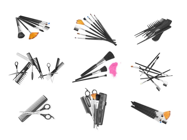 Set completo di pennelli per il trucco isolati su sfondo bianco — Foto Stock