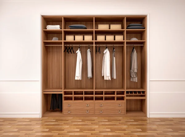 3d ilustración de armario moderno con ropa y cosas — Foto de Stock