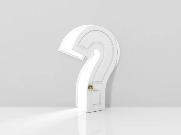 Concept of answer to the question. The opened door in form of qu — Stock Photo, Image