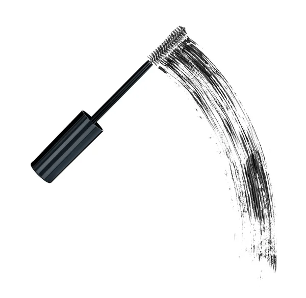 白で隔離される黒のマスカラーのブラシ ストローク — ストック写真