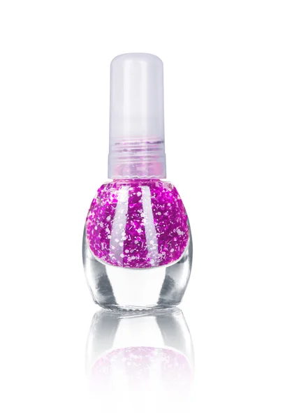 Purple nail Polish with reflection on an isolated white backgrou — Stock Photo, Image