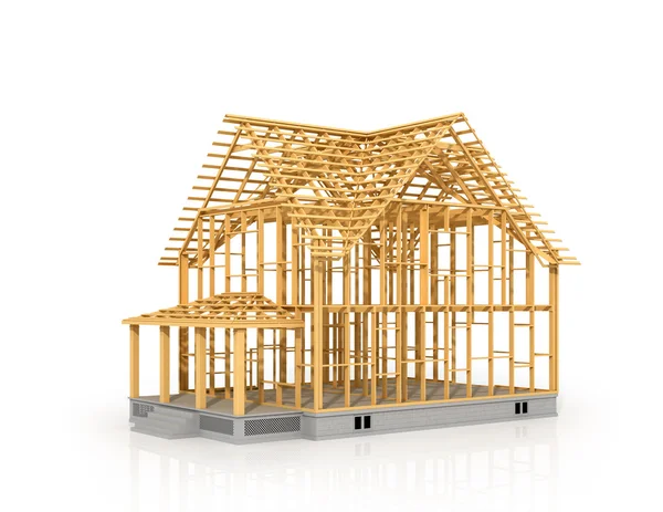 Huis frame in aanbouw geïsoleerd 3d illustratie. — Stockfoto