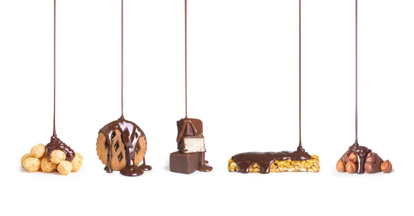 A cookie-kat, csokoládé, dió, csokoládé collectio patak szakadó — Stock Fotó
