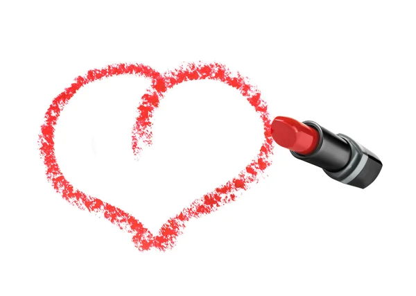 Forma a cuore disegnata con rossetto su fondo bianco isolato — Foto Stock