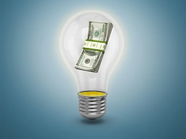 Lightbulb with a bundle of dollars inside — Stock Photo, Image