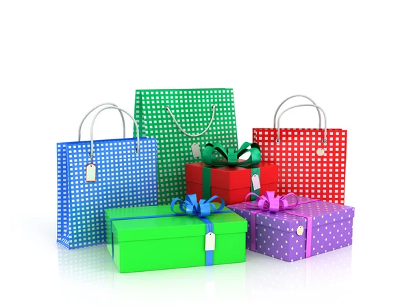 Kolorowe prezenty i pakietów na białym tle. — Zdjęcie stockowe