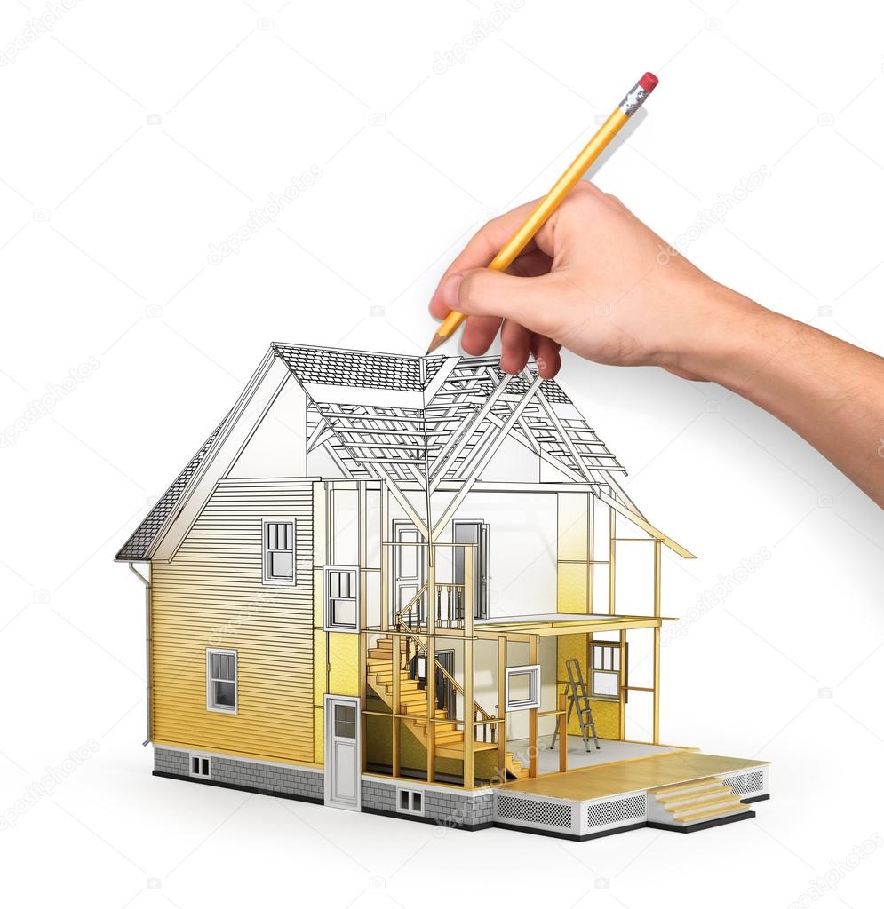 Concept of construction and architect design. 3d render of house — Stock  Photo © urfingus #92752764, image size:995x1024