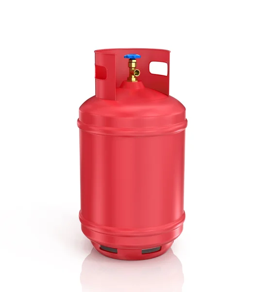 Red propane cylinder with compressed gas on a white background — Stock Photo, Image