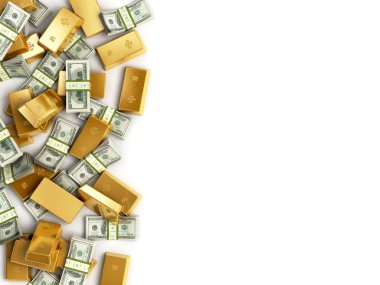 Hazine yığını. Altın Bar ve staks dolar faturaları izole