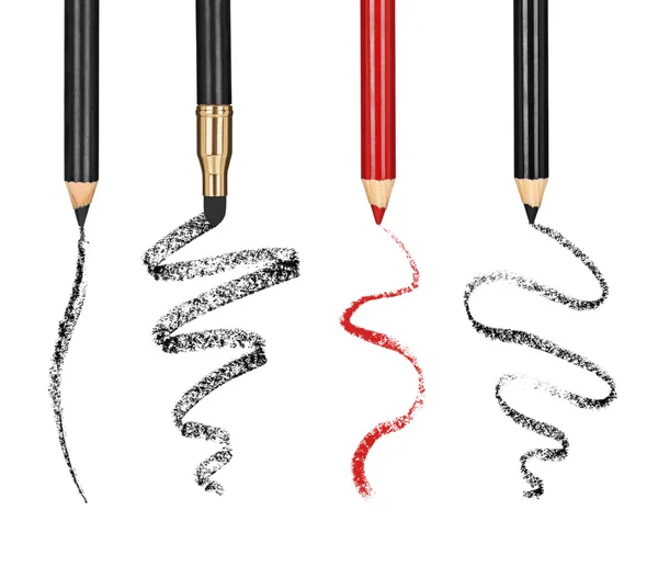Collection of cosmetic pencil and stroke isolated on white — Stock Photo, Image