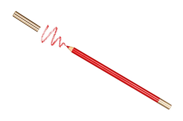 Κόκκινο καλλυντικά μολύβι και εγκεφαλικό επεισόδιο απομονωθεί απομονωθεί σε λευκό backg — Φωτογραφία Αρχείου