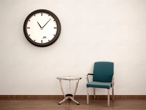 3d illustration of Waiting room. Chair, table, clock Stock Image