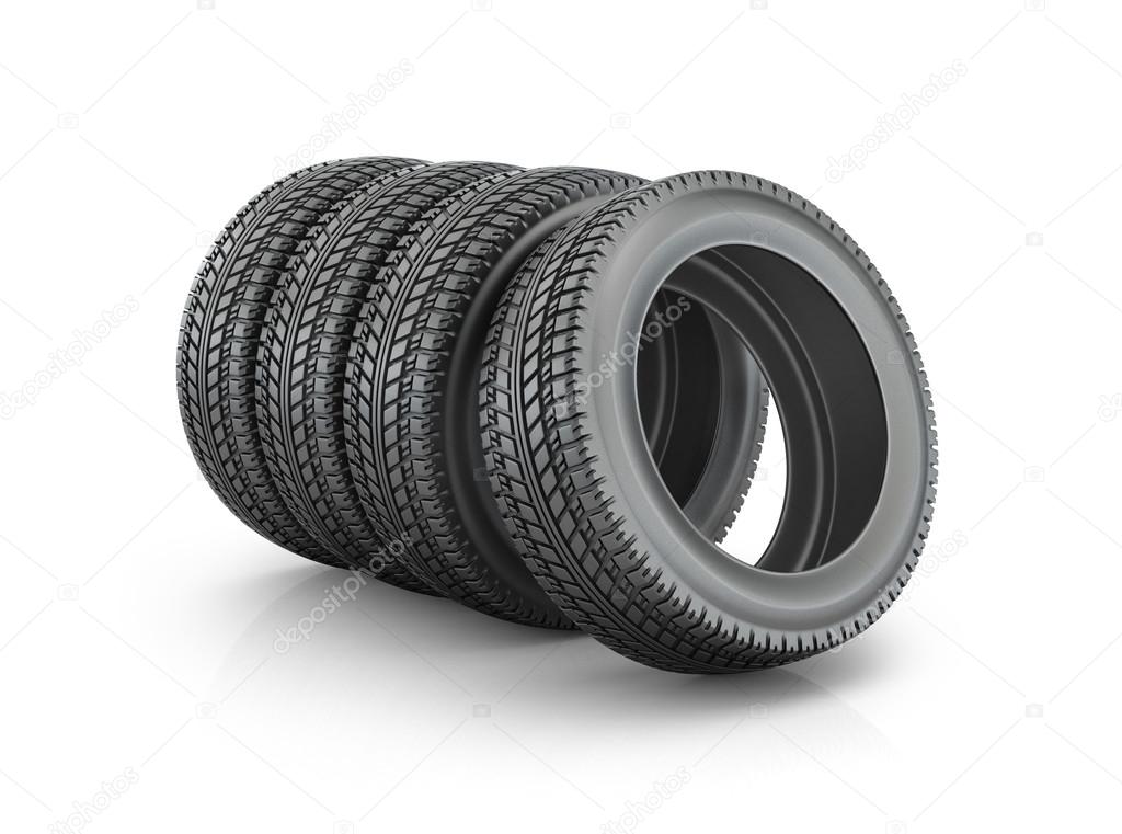 4 Tires isolated on a white background
