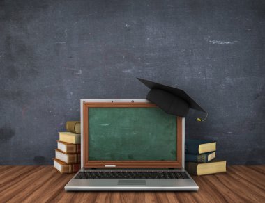 Online eğitim veya webinar kavramı. Boş okul yönetim kurulu