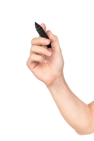 Male hand with black marker isolated on white — Stock Photo, Image