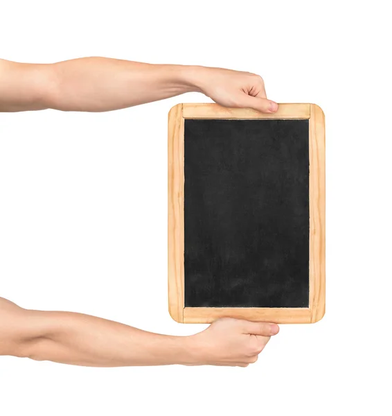 Twee handen met Board op een afgelegen witte achtergrond — Stockfoto