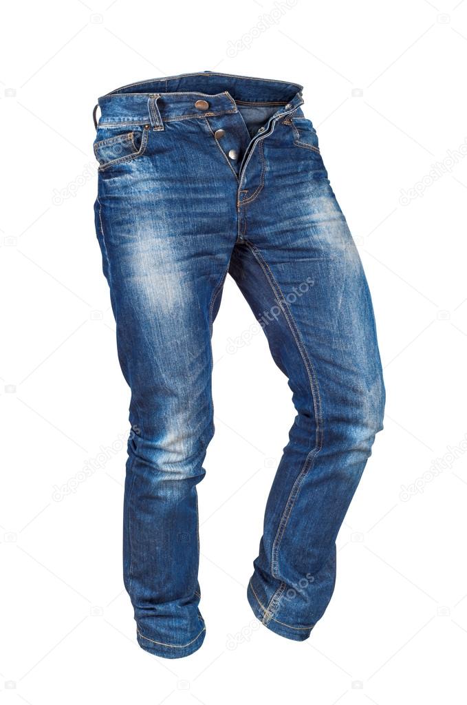 empty blue jeans in motion isolated on white background