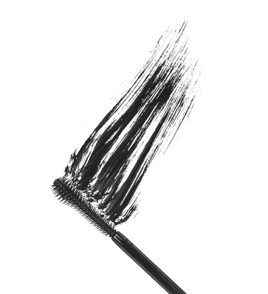 Closeup black mascara brush strokes isolated on white — Stock Photo, Image