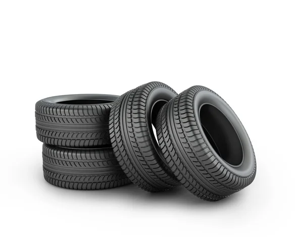 4 Neumáticos aislados sobre fondo blanco — Foto de Stock